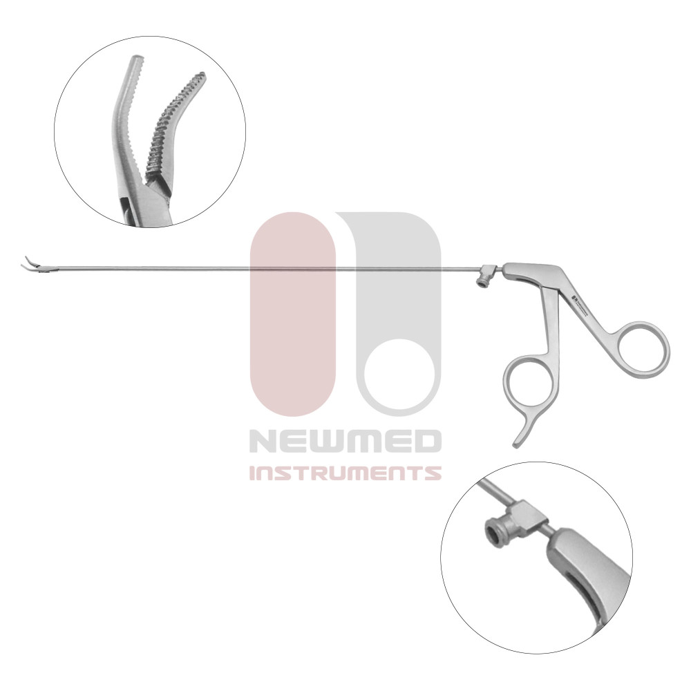 Pinça de preensão microlaríngea Kleinsasser Mandíbula de jacaré – curvada para cima com sucção Luer lock Pinça de preensão microlaríngea Kleinsasser Mandíbula de jacaré – curvada para cima com sucção Luer lock