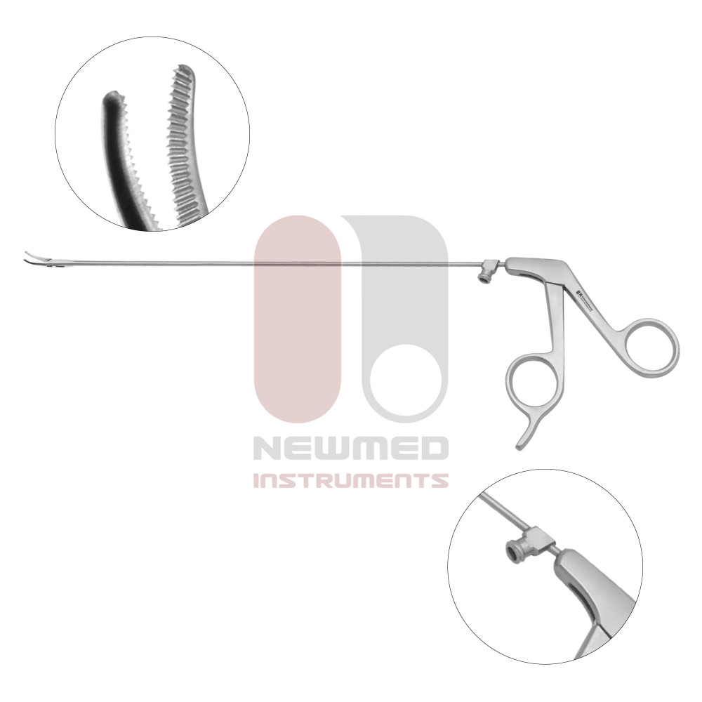Microlaryngeal Grasping Forceps Alligator Jaw – Left Curved with Luer lock suction Microlaryngeal Grasping Forceps Alligator Jaw – Left Curved with Luer lock suction