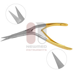 Tesoura nasal Caplan Septum, serrilhada e angulada (carboneto de tungsténio)