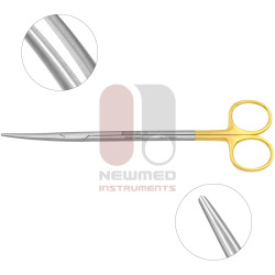Tesoura Metzenbaum delicada, curva e serrilhada (carboneto de tungsténio)