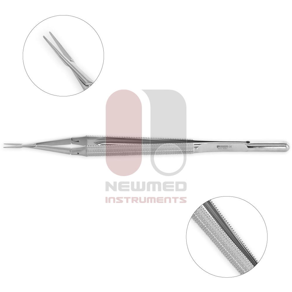 Double-Action Micro Needle Holder - Round Handle W/ Diamond Surface Double-Action Micro Needle Holder - Round Handle W/ Diamond Surface