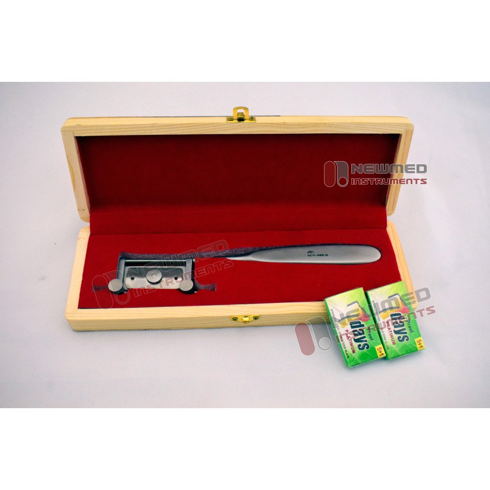 Silver Dermatome Skin Graft Knife With 10 Sterile Blades Packed in Wooden Box