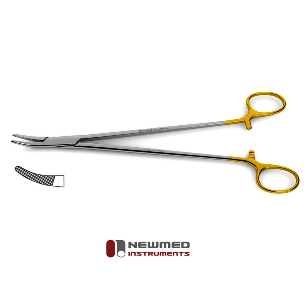 Heaney Needle Holder - Tungsten Carbide Curved Serrated Jaw