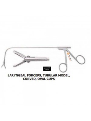 Laryngeal Forceps, Tubular Model, Curved, Oval Cups, Stainless Steel, Working Length 17cm